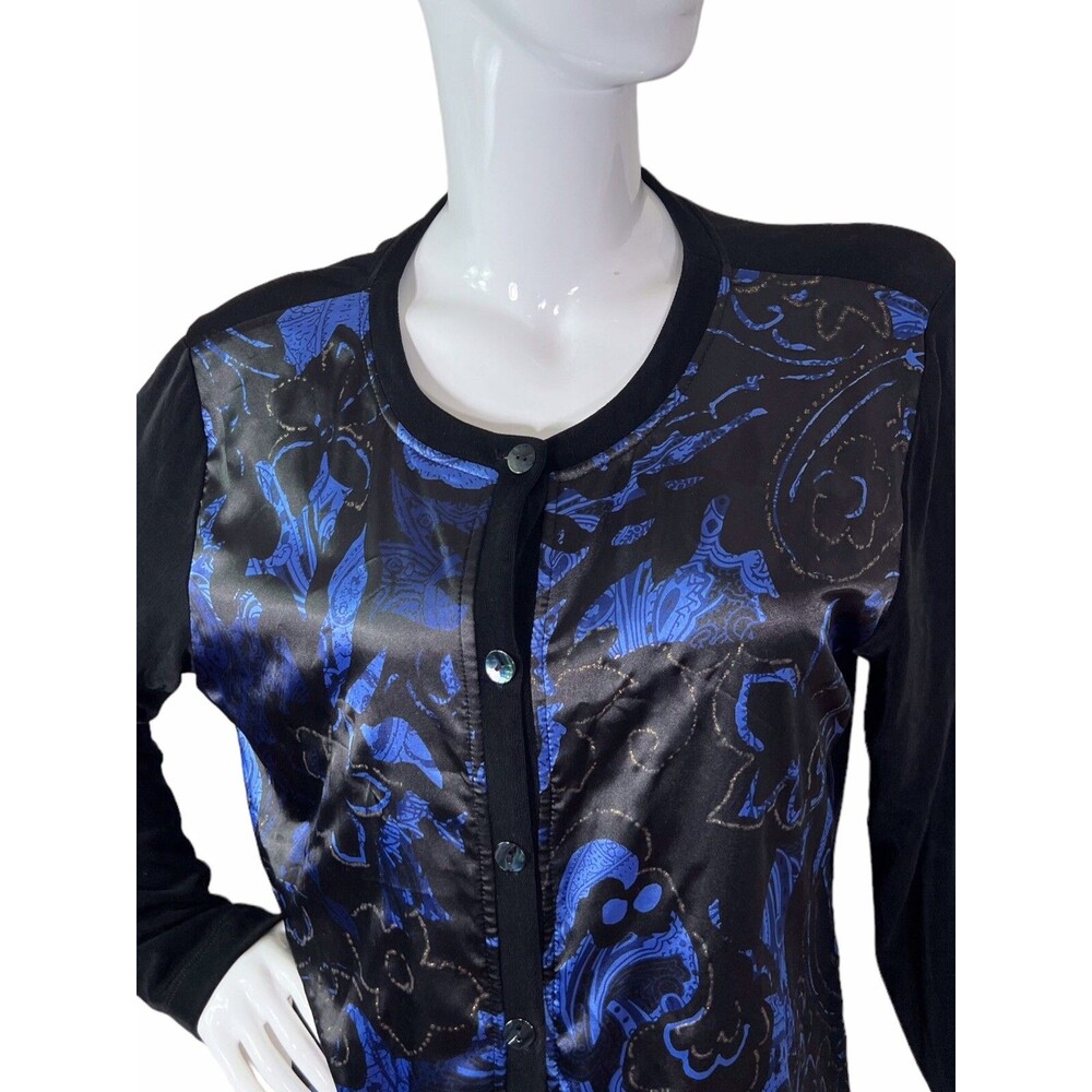 CHICO'S Travelers 3 Sz XL-16 Blue Metallic Button Up Blouse Jacket Women's - Picture 7 of 16
